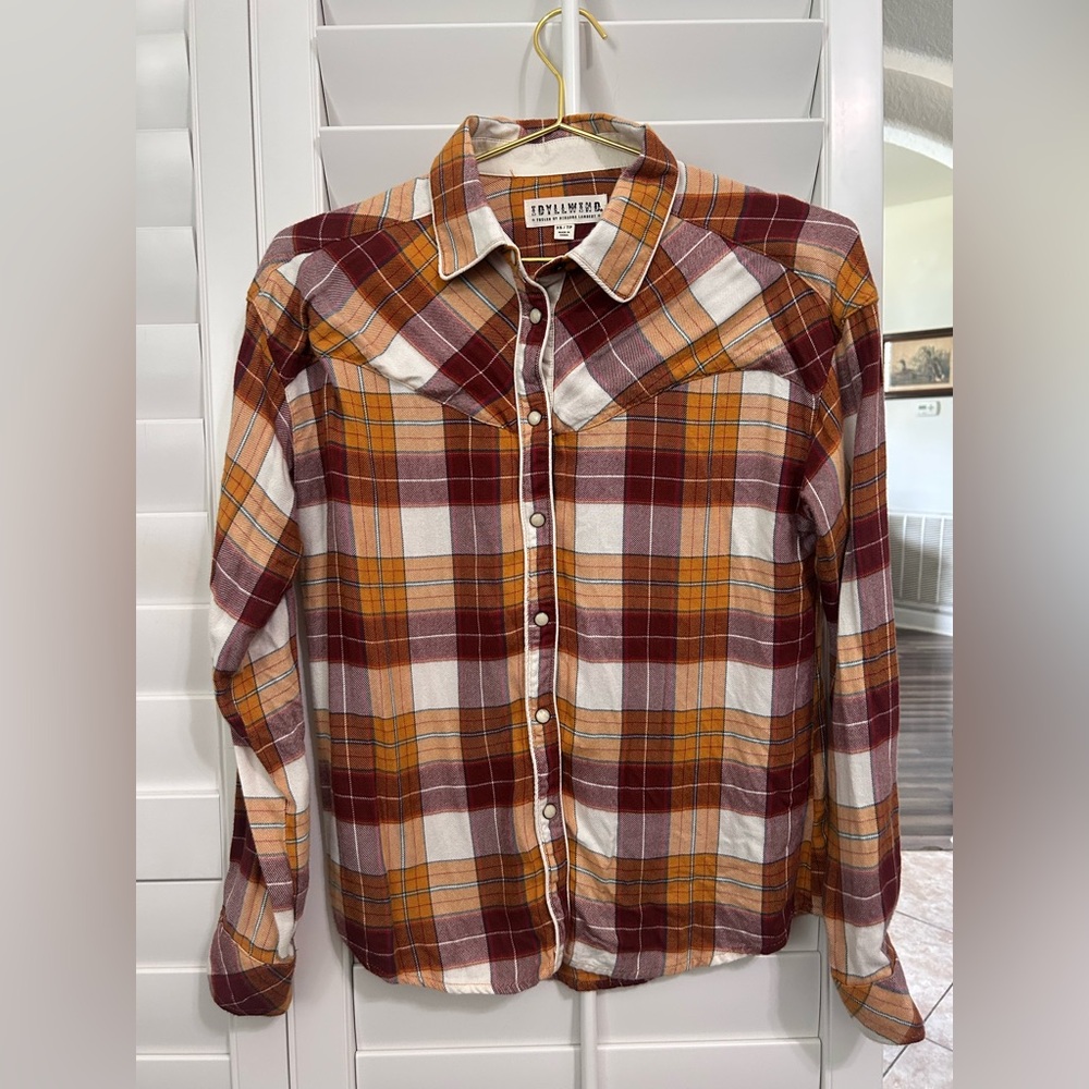 IDYLLWIND Mustard Multi Color Long Sleeve Plaid Collared Shirt Size XS